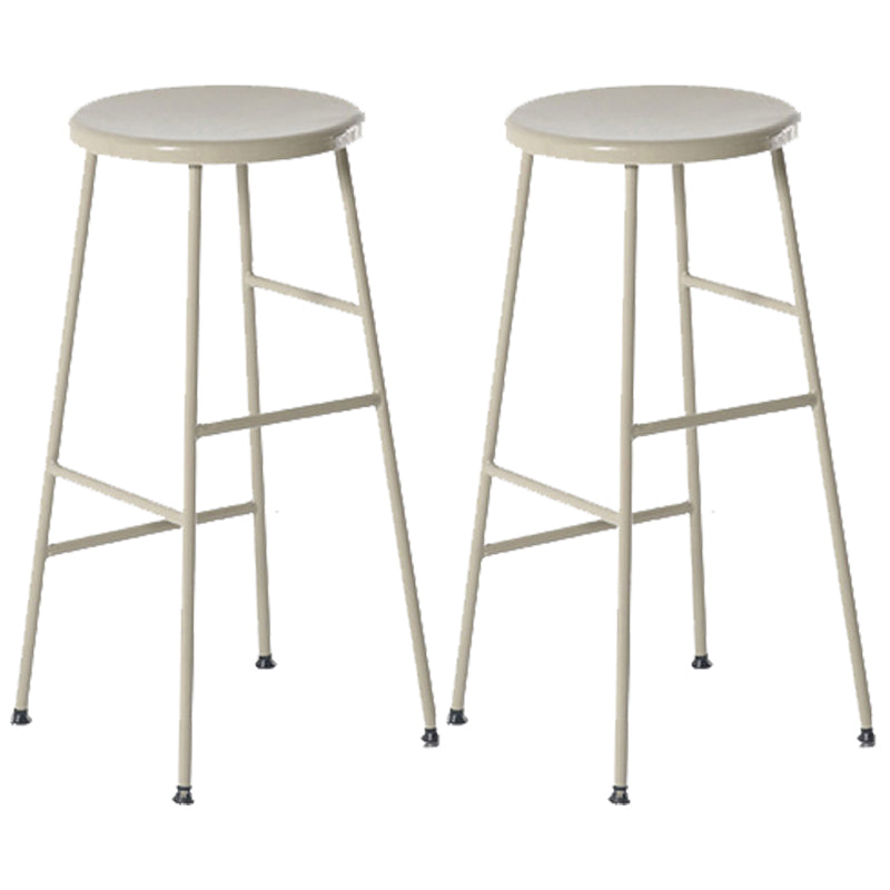 Modern Armless Backless Counter Stool Steel Dessert Shop Bar Stool with Wooden Seat Off-White 2 Piece Set Counter Stool(26"H) Clearhalo 'Bar Furniture' 'Bar Stools' 'bar_stools' 'furn' 'furn_bar_stools' 'furniture_bar_stools' 'Kitchen & Dining Furniture' 'kitchen&dining_furn' 'kitchen' 'kitchen_furn' Furniture' 4571633