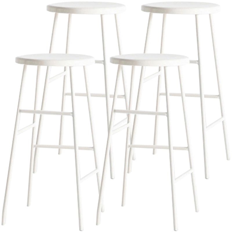 Modern Armless Backless Counter Stool Steel Dessert Shop Bar Stool with Wooden Seat White 4 Piece Set Counter Stool(26"H) Clearhalo 'Bar Furniture' 'Bar Stools' 'bar_stools' 'furn' 'furn_bar_stools' 'furniture_bar_stools' 'Kitchen & Dining Furniture' 'kitchen&dining_furn' 'kitchen' 'kitchen_furn' Furniture' 4571635