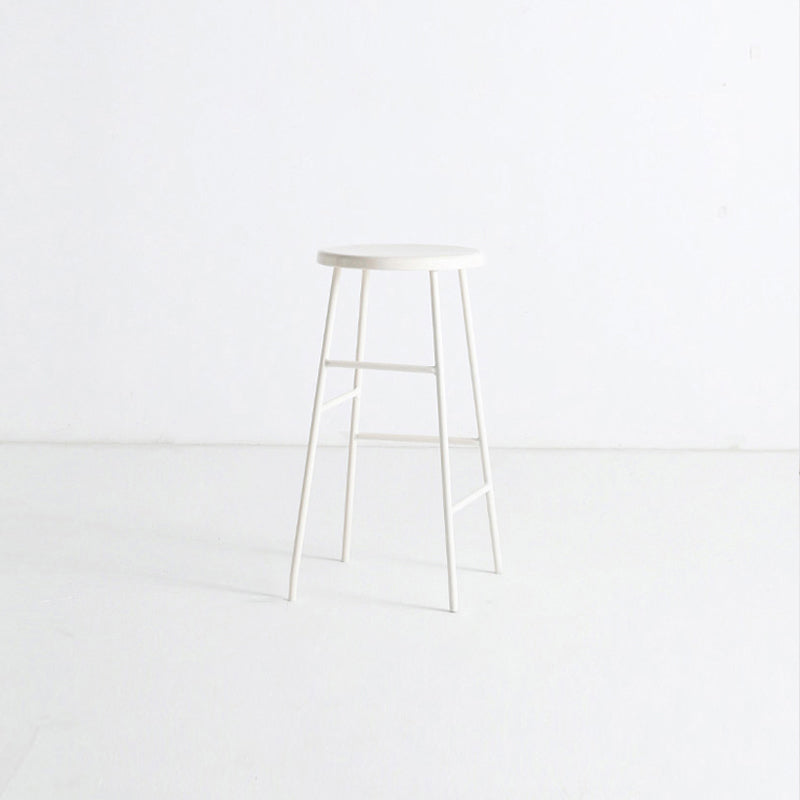 Modern Armless Backless Counter Stool Steel Dessert Shop Bar Stool with Wooden Seat White 1 Piece Counter Stool(26"H) Clearhalo 'Bar Furniture' 'Bar Stools' 'bar_stools' 'furn' 'furn_bar_stools' 'furniture_bar_stools' 'Kitchen & Dining Furniture' 'kitchen&dining_furn' 'kitchen' 'kitchen_furn' Furniture' 4571636