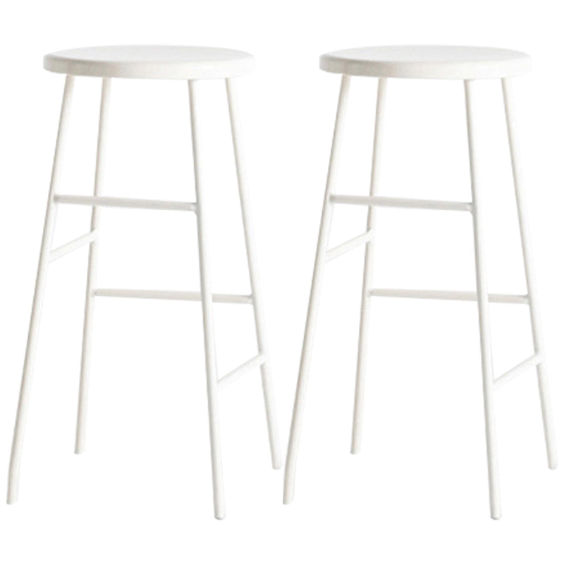 Modern Armless Backless Counter Stool Steel Dessert Shop Bar Stool with Wooden Seat White 2 Piece Set Counter Stool(26"H) Clearhalo 'Bar Furniture' 'Bar Stools' 'bar_stools' 'furn' 'furn_bar_stools' 'furniture_bar_stools' 'Kitchen & Dining Furniture' 'kitchen&dining_furn' 'kitchen' 'kitchen_furn' Furniture' 4571638
