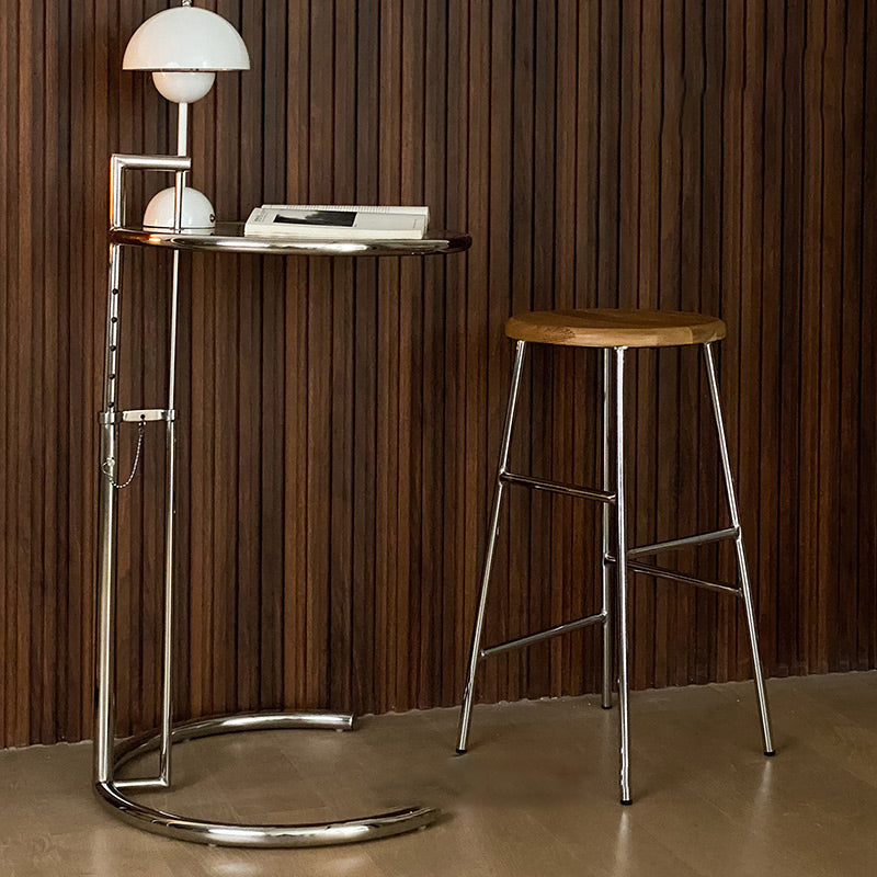 Modern Armless Backless Counter Stool Steel Dessert Shop Bar Stool with Wooden Seat Clearhalo 'Bar Furniture' 'Bar Stools' 'bar_stools' 'furn' 'furn_bar_stools' 'furniture_bar_stools' 'Kitchen & Dining Furniture' 'kitchen&dining_furn' 'kitchen' 'kitchen_furn' Furniture' 4571640