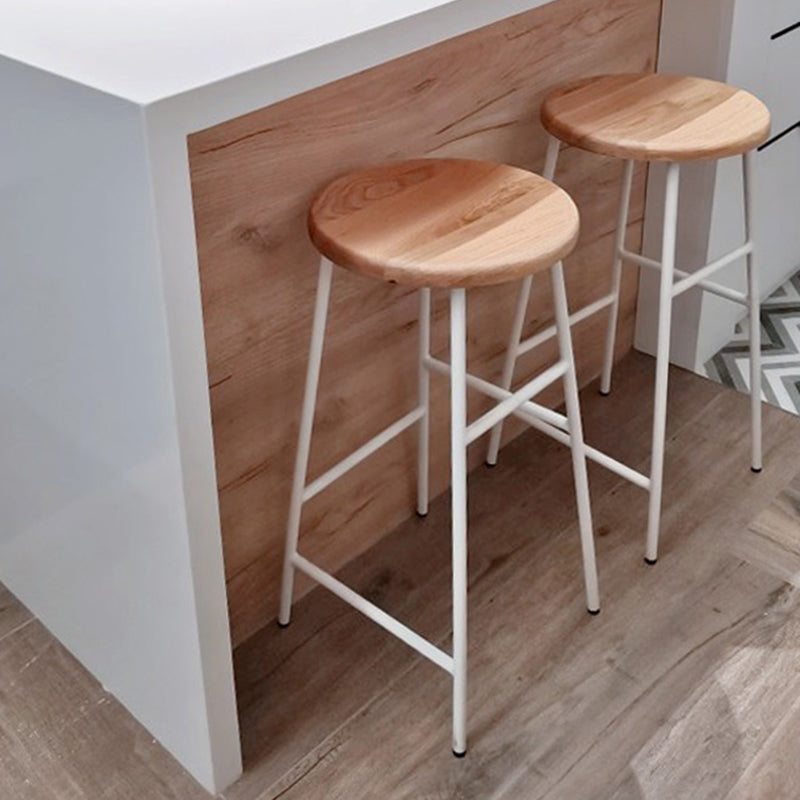 Modern Armless Backless Counter Stool Steel Dessert Shop Bar Stool with Wooden Seat Clearhalo 'Bar Furniture' 'Bar Stools' 'bar_stools' 'furn' 'furn_bar_stools' 'furniture_bar_stools' 'Kitchen & Dining Furniture' 'kitchen&dining_furn' 'kitchen' 'kitchen_furn' Furniture' 4571643