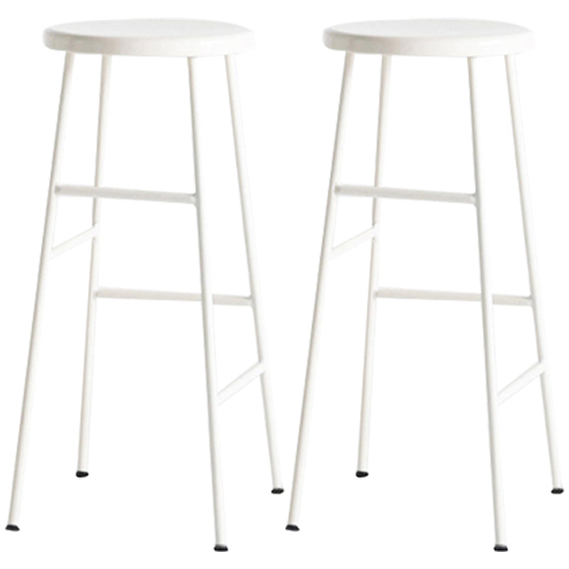 Modern Armless Backless Counter Stool Steel Dessert Shop Bar Stool with Wooden Seat White 2 Piece Set Bar Stool(30"H) Clearhalo 'Bar Furniture' 'Bar Stools' 'bar_stools' 'furn' 'furn_bar_stools' 'furniture_bar_stools' 'Kitchen & Dining Furniture' 'kitchen&dining_furn' 'kitchen' 'kitchen_furn' Furniture' 4571645