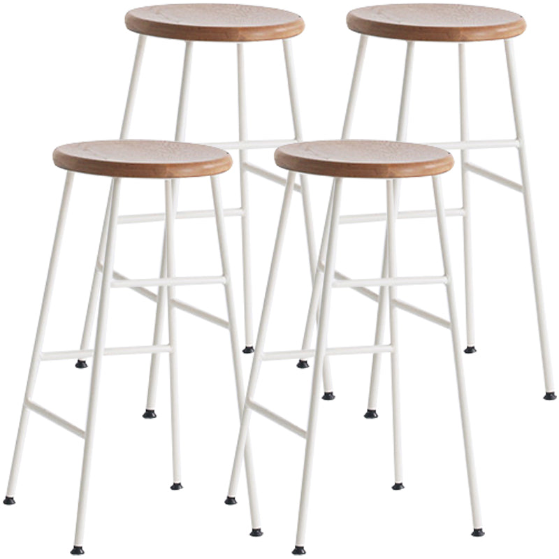 Modern Armless Backless Counter Stool Steel Dessert Shop Bar Stool with Wooden Seat Gloss White 4 Piece Set Counter Stool(26"H) Clearhalo 'Bar Furniture' 'Bar Stools' 'bar_stools' 'furn' 'furn_bar_stools' 'furniture_bar_stools' 'Kitchen & Dining Furniture' 'kitchen&dining_furn' 'kitchen' 'kitchen_furn' Furniture' 4571646