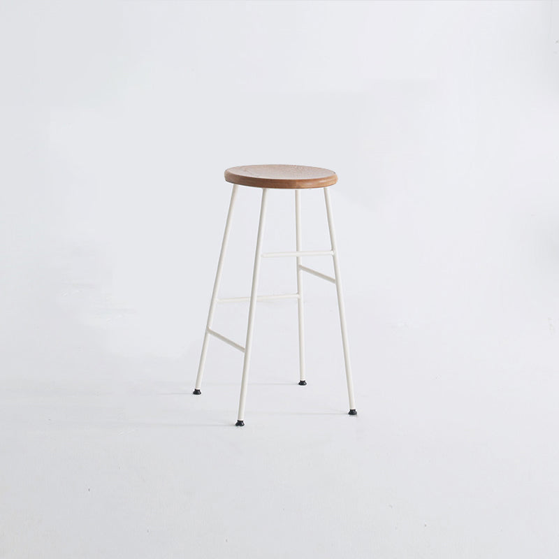 Modern Armless Backless Counter Stool Steel Dessert Shop Bar Stool with Wooden Seat Gloss White 1 Piece Counter Stool(26"H) Clearhalo 'Bar Furniture' 'Bar Stools' 'bar_stools' 'furn' 'furn_bar_stools' 'furniture_bar_stools' 'Kitchen & Dining Furniture' 'kitchen&dining_furn' 'kitchen' 'kitchen_furn' Furniture' 4571647