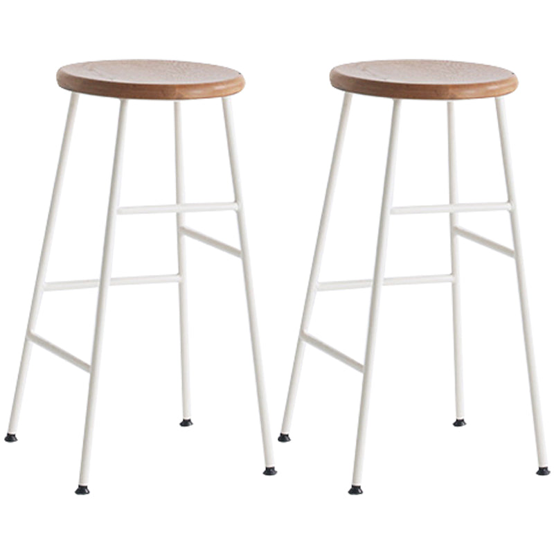 Modern Armless Backless Counter Stool Steel Dessert Shop Bar Stool with Wooden Seat Gloss White 2 Piece Set Counter Stool(26"H) Clearhalo 'Bar Furniture' 'Bar Stools' 'bar_stools' 'furn' 'furn_bar_stools' 'furniture_bar_stools' 'Kitchen & Dining Furniture' 'kitchen&dining_furn' 'kitchen' 'kitchen_furn' Furniture' 4571648
