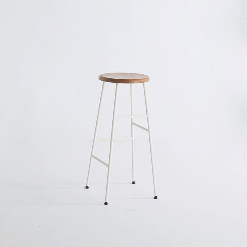 Modern Armless Backless Counter Stool Steel Dessert Shop Bar Stool with Wooden Seat Gloss White 1 Piece Bar Stool(30"H) Clearhalo 'Bar Furniture' 'Bar Stools' 'bar_stools' 'furn' 'furn_bar_stools' 'furniture_bar_stools' 'Kitchen & Dining Furniture' 'kitchen&dining_furn' 'kitchen' 'kitchen_furn' Furniture' 4571650