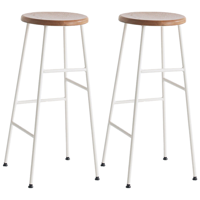 Modern Armless Backless Counter Stool Steel Dessert Shop Bar Stool with Wooden Seat Gloss White 2 Piece Set Bar Stool(30"H) Clearhalo 'Bar Furniture' 'Bar Stools' 'bar_stools' 'furn' 'furn_bar_stools' 'furniture_bar_stools' 'Kitchen & Dining Furniture' 'kitchen&dining_furn' 'kitchen' 'kitchen_furn' Furniture' 4571651