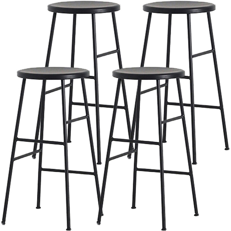 Modern Armless Backless Counter Stool Steel Dessert Shop Bar Stool with Wooden Seat Black 4 Piece Set Counter Stool(26"H) Clearhalo 'Bar Furniture' 'Bar Stools' 'bar_stools' 'furn' 'furn_bar_stools' 'furniture_bar_stools' 'Kitchen & Dining Furniture' 'kitchen&dining_furn' 'kitchen' 'kitchen_furn' Furniture' 4571652