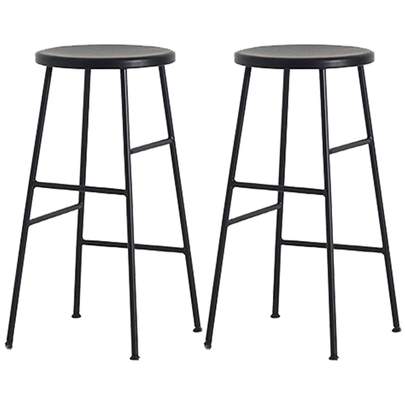 Modern Armless Backless Counter Stool Steel Dessert Shop Bar Stool with Wooden Seat Black 2 Piece Set Counter Stool(26"H) Clearhalo 'Bar Furniture' 'Bar Stools' 'bar_stools' 'furn' 'furn_bar_stools' 'furniture_bar_stools' 'Kitchen & Dining Furniture' 'kitchen&dining_furn' 'kitchen' 'kitchen_furn' Furniture' 4571654
