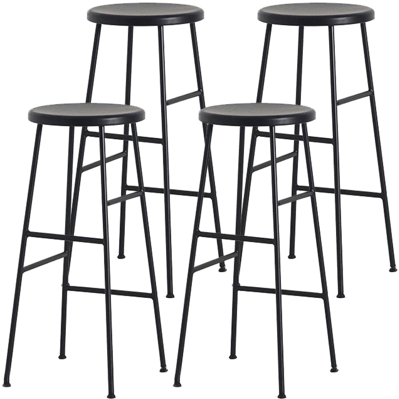 Modern Armless Backless Counter Stool Steel Dessert Shop Bar Stool with Wooden Seat Black 4 Piece Set Bar Stool(30"H) Clearhalo 'Bar Furniture' 'Bar Stools' 'bar_stools' 'furn' 'furn_bar_stools' 'furniture_bar_stools' 'Kitchen & Dining Furniture' 'kitchen&dining_furn' 'kitchen' 'kitchen_furn' Furniture' 4571655