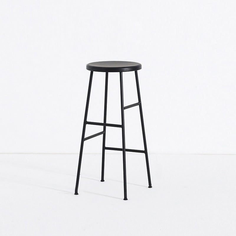 Modern Armless Backless Counter Stool Steel Dessert Shop Bar Stool with Wooden Seat Black 1 Piece Bar Stool(30"H) Clearhalo 'Bar Furniture' 'Bar Stools' 'bar_stools' 'furn' 'furn_bar_stools' 'furniture_bar_stools' 'Kitchen & Dining Furniture' 'kitchen&dining_furn' 'kitchen' 'kitchen_furn' Furniture' 4571656