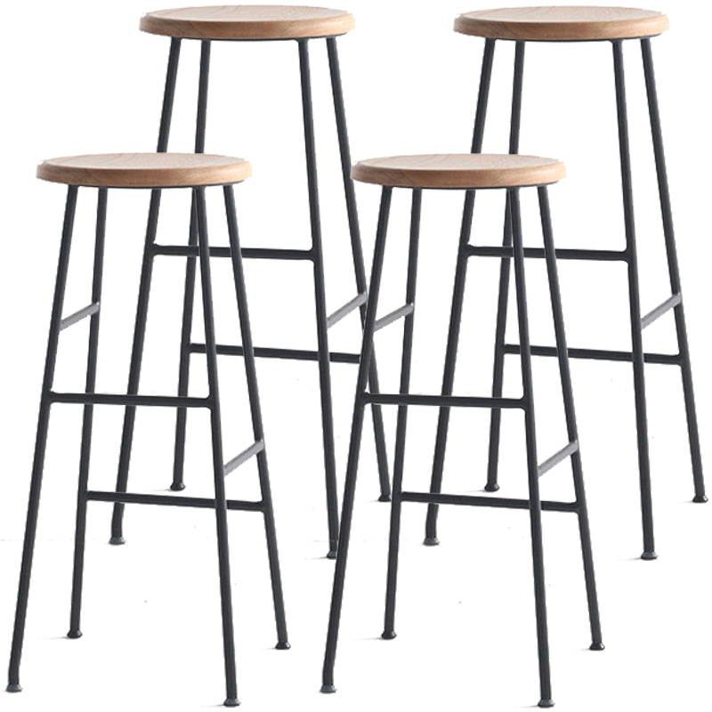 Modern Armless Backless Counter Stool Steel Dessert Shop Bar Stool with Wooden Seat Gloss Black 4 Piece Set Bar Stool(30"H) Clearhalo 'Bar Furniture' 'Bar Stools' 'bar_stools' 'furn' 'furn_bar_stools' 'furniture_bar_stools' 'Kitchen & Dining Furniture' 'kitchen&dining_furn' 'kitchen' 'kitchen_furn' Furniture' 4571658