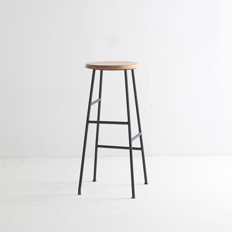 Modern Armless Backless Counter Stool Steel Dessert Shop Bar Stool with Wooden Seat Gloss Black 1 Piece Bar Stool(30"H) Clearhalo 'Bar Furniture' 'Bar Stools' 'bar_stools' 'furn' 'furn_bar_stools' 'furniture_bar_stools' 'Kitchen & Dining Furniture' 'kitchen&dining_furn' 'kitchen' 'kitchen_furn' Furniture' 4571659