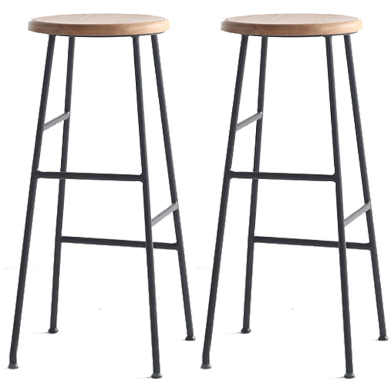 Modern Armless Backless Counter Stool Steel Dessert Shop Bar Stool with Wooden Seat Gloss Black 2 Piece Set Bar Stool(30"H) Clearhalo 'Bar Furniture' 'Bar Stools' 'bar_stools' 'furn' 'furn_bar_stools' 'furniture_bar_stools' 'Kitchen & Dining Furniture' 'kitchen&dining_furn' 'kitchen' 'kitchen_furn' Furniture' 4571660