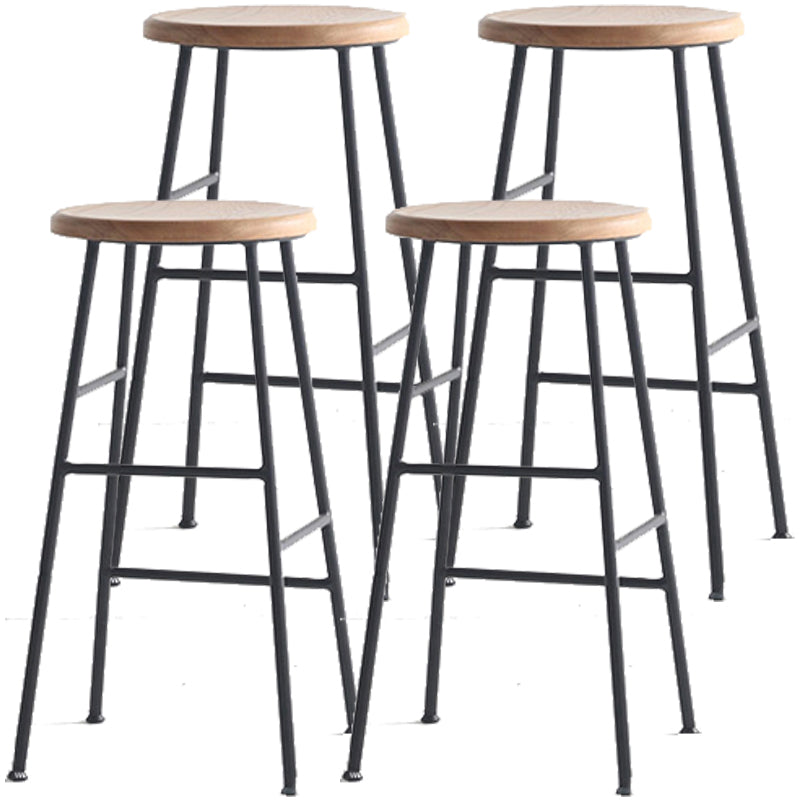 Modern Armless Backless Counter Stool Steel Dessert Shop Bar Stool with Wooden Seat Gloss Black 4 Piece Set Counter Stool(26"H) Clearhalo 'Bar Furniture' 'Bar Stools' 'bar_stools' 'furn' 'furn_bar_stools' 'furniture_bar_stools' 'Kitchen & Dining Furniture' 'kitchen&dining_furn' 'kitchen' 'kitchen_furn' Furniture' 4571661
