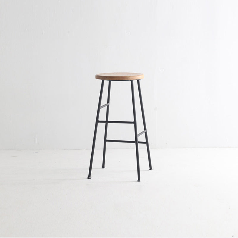 Modern Armless Backless Counter Stool Steel Dessert Shop Bar Stool with Wooden Seat Gloss Black 1 Piece Counter Stool(26"H) Clearhalo 'Bar Furniture' 'Bar Stools' 'bar_stools' 'furn' 'furn_bar_stools' 'furniture_bar_stools' 'Kitchen & Dining Furniture' 'kitchen&dining_furn' 'kitchen' 'kitchen_furn' Furniture' 4571662