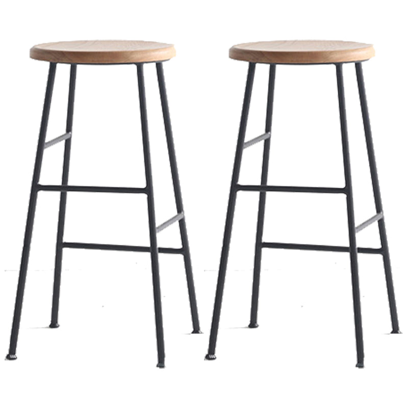 Modern Armless Backless Counter Stool Steel Dessert Shop Bar Stool with Wooden Seat Gloss Black 2 Piece Set Counter Stool(26"H) Clearhalo 'Bar Furniture' 'Bar Stools' 'bar_stools' 'furn' 'furn_bar_stools' 'furniture_bar_stools' 'Kitchen & Dining Furniture' 'kitchen&dining_furn' 'kitchen' 'kitchen_furn' Furniture' 4571663