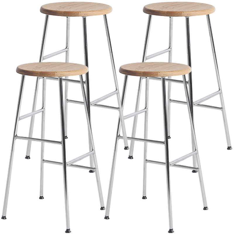 Modern Armless Backless Counter Stool Steel Dessert Shop Bar Stool with Wooden Seat Silver 4 Piece Set Counter Stool(26"H) Clearhalo 'Bar Furniture' 'Bar Stools' 'bar_stools' 'furn' 'furn_bar_stools' 'furniture_bar_stools' 'Kitchen & Dining Furniture' 'kitchen&dining_furn' 'kitchen' 'kitchen_furn' Furniture' 4571664