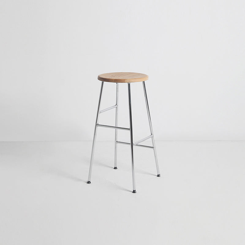 Modern Armless Backless Counter Stool Steel Dessert Shop Bar Stool with Wooden Seat Silver 1 Piece Counter Stool(26"H) Clearhalo 'Bar Furniture' 'Bar Stools' 'bar_stools' 'furn' 'furn_bar_stools' 'furniture_bar_stools' 'Kitchen & Dining Furniture' 'kitchen&dining_furn' 'kitchen' 'kitchen_furn' Furniture' 4571665