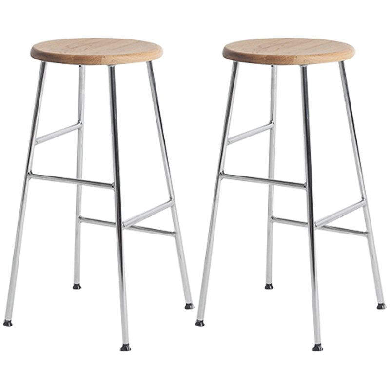 Modern Armless Backless Counter Stool Steel Dessert Shop Bar Stool with Wooden Seat Silver 2 Piece Set Counter Stool(26"H) Clearhalo 'Bar Furniture' 'Bar Stools' 'bar_stools' 'furn' 'furn_bar_stools' 'furniture_bar_stools' 'Kitchen & Dining Furniture' 'kitchen&dining_furn' 'kitchen' 'kitchen_furn' Furniture' 4571666