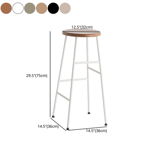 Modern Armless Backless Counter Stool Steel Dessert Shop Bar Stool with Wooden Seat Clearhalo 'Bar Furniture' 'Bar Stools' 'bar_stools' 'furn' 'furn_bar_stools' 'furniture_bar_stools' 'Kitchen & Dining Furniture' 'kitchen&dining_furn' 'kitchen' 'kitchen_furn' Furniture' 4571668