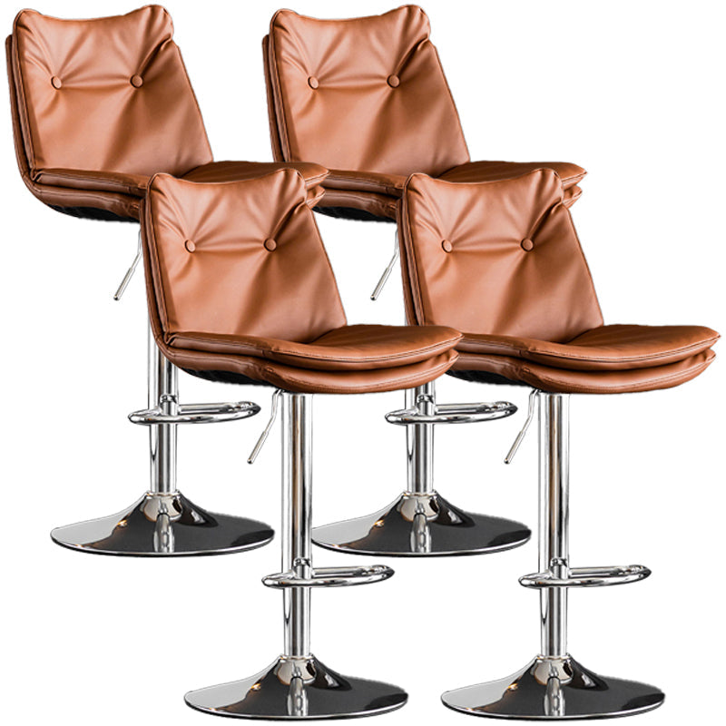 Contemporary Swivel Adjustable Height Barstool Indoor Bar Stool with Low Back Brown Silver 4 Piece Set Clearhalo 'Bar Furniture' 'Bar Stools' 'bar_stools' 'furn' 'furn_bar_stools' 'furniture_bar_stools' 'Kitchen & Dining Furniture' 'kitchen&dining_furn' 'kitchen' 'kitchen_furn' Furniture' 4571720