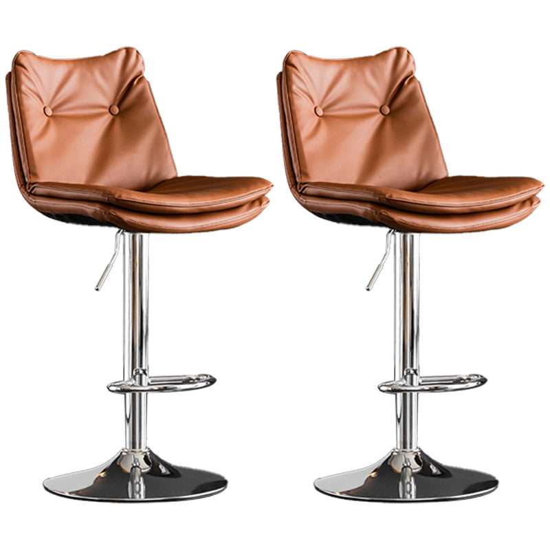 Contemporary Swivel Adjustable Height Barstool Indoor Bar Stool with Low Back Brown Silver 2 Piece Set Clearhalo 'Bar Furniture' 'Bar Stools' 'bar_stools' 'furn' 'furn_bar_stools' 'furniture_bar_stools' 'Kitchen & Dining Furniture' 'kitchen&dining_furn' 'kitchen' 'kitchen_furn' Furniture' 4571722