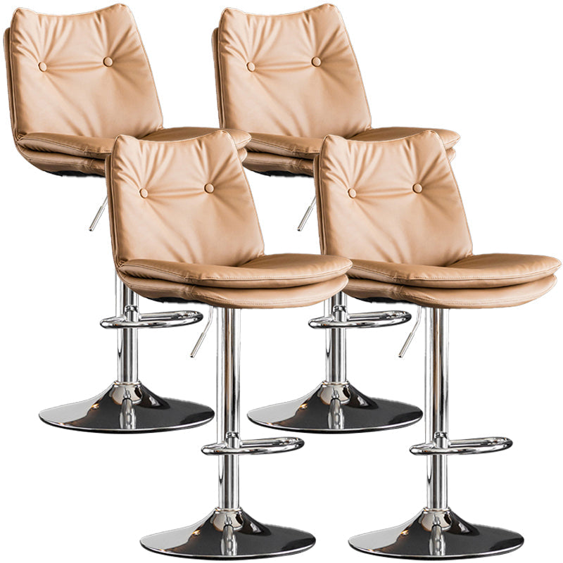 Contemporary Swivel Adjustable Height Barstool Indoor Bar Stool with Low Back Khaki Silver 4 Piece Set Clearhalo 'Bar Furniture' 'Bar Stools' 'bar_stools' 'furn' 'furn_bar_stools' 'furniture_bar_stools' 'Kitchen & Dining Furniture' 'kitchen&dining_furn' 'kitchen' 'kitchen_furn' Furniture' 4571726