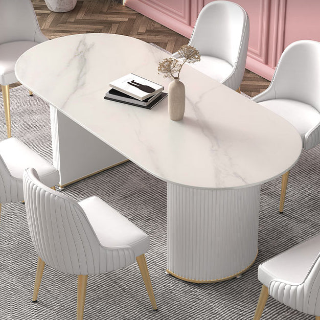 Metal Modern Oval Dining Table Sintered Stone Indoor Table for Dining Room and Kitchen White 55.1"L x 31.5"W x 29.5"H Without Chairs Clearhalo ' dining_table' 'Dining Tables & Seating' 'Dining Tables' 'furn' 'furn_dining_table' 'Furniture' 'furniture_dining_table' 'Kitchen & Dining Furniture' 'kitchen&dining_furn' 'kitchen' 'kitchen_dining_table' 4571795