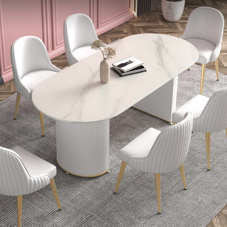 Metal Modern Oval Dining Table Sintered Stone Indoor Table for Dining Room and Kitchen White 70.9"L x 31.5"W x 29.5"H Without Chairs Clearhalo ' dining_table' 'Dining Tables & Seating' 'Dining Tables' 'furn' 'furn_dining_table' 'Furniture' 'furniture_dining_table' 'Kitchen & Dining Furniture' 'kitchen&dining_furn' 'kitchen' 'kitchen_dining_table' 4571796