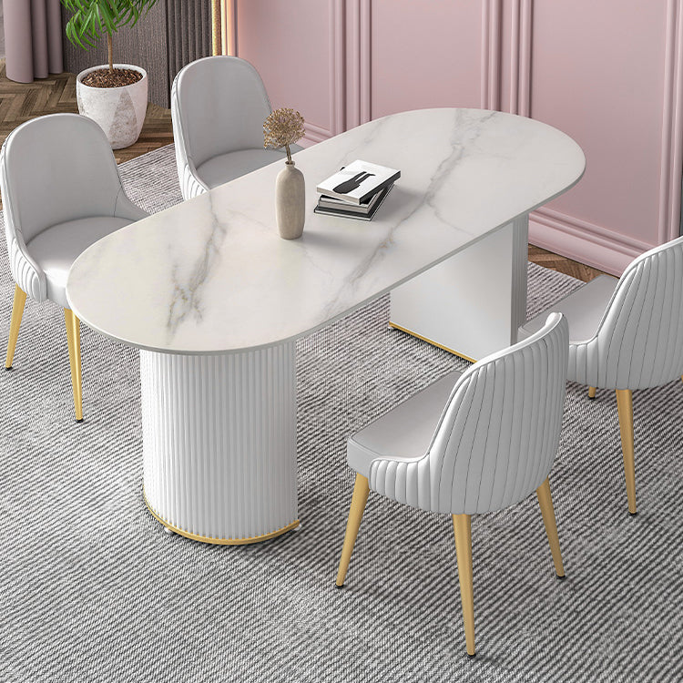 Metal Modern Oval Dining Table Sintered Stone Indoor Table for Dining Room and Kitchen White 78.7"L x 31.5"W x 29.5"H Without Chairs Clearhalo ' dining_table' 'Dining Tables & Seating' 'Dining Tables' 'furn' 'furn_dining_table' 'Furniture' 'furniture_dining_table' 'Kitchen & Dining Furniture' 'kitchen&dining_furn' 'kitchen' 'kitchen_dining_table' 4571797