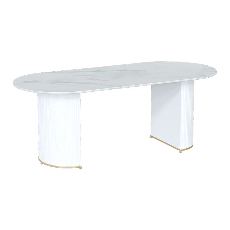 Metal Modern Oval Dining Table Sintered Stone Indoor Table for Dining Room and Kitchen White 63"L x 31.5"W x 29.5"H Without Chairs Clearhalo ' dining_table' 'Dining Tables & Seating' 'Dining Tables' 'furn' 'furn_dining_table' 'Furniture' 'furniture_dining_table' 'Kitchen & Dining Furniture' 'kitchen&dining_furn' 'kitchen' 'kitchen_dining_table' 4571798