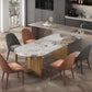 Modern Dining Table Stone Top Dining Table with Stainless Steel Double pedestal Base Gold Without Chairs Clearhalo ' dining_table' 'Dining Tables & Seating' 'Dining Tables' 'furn' 'furn_dining_table' 'Furniture' 'furniture_dining_table' 'Kitchen & Dining Furniture' 'kitchen&dining_furn' 'kitchen' 'kitchen_dining_table' 4571808