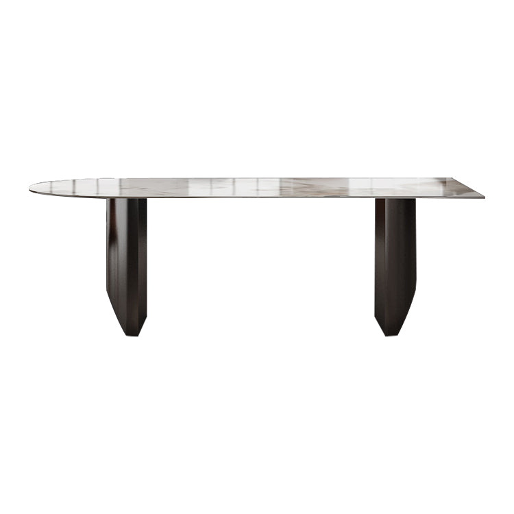 Modern Dining Table Stone Top Dining Table with Stainless Steel Double pedestal Base Black Without Chairs Clearhalo ' dining_table' 'Dining Tables & Seating' 'Dining Tables' 'furn' 'furn_dining_table' 'Furniture' 'furniture_dining_table' 'Kitchen & Dining Furniture' 'kitchen&dining_furn' 'kitchen' 'kitchen_dining_table' 4571810