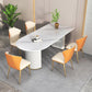 Stone Top Dining Table Modern Dining Table with Double Pedestal Base in White White 55.1"L x 31.5"W x 29.5"H Without Chairs Clearhalo ' dining_table' 'Dining Tables & Seating' 'Dining Tables' 'furn' 'furn_dining_table' 'Furniture' 'furniture_dining_table' 'Kitchen & Dining Furniture' 'kitchen&dining_furn' 'kitchen' 'kitchen_dining_table' 4571830