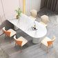 Stone Top Dining Table Modern Dining Table with Double Pedestal Base in White White 70.9"L x 35.4"W x 29.5"H Without Chairs Clearhalo ' dining_table' 'Dining Tables & Seating' 'Dining Tables' 'furn' 'furn_dining_table' 'Furniture' 'furniture_dining_table' 'Kitchen & Dining Furniture' 'kitchen&dining_furn' 'kitchen' 'kitchen_dining_table' 4571831
