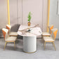 Stone Top Dining Table Modern Dining Table with Double Pedestal Base in White Gray 55.1"L x 31.5"W x 29.5"H Without Chairs Clearhalo ' dining_table' 'Dining Tables & Seating' 'Dining Tables' 'furn' 'furn_dining_table' 'Furniture' 'furniture_dining_table' 'Kitchen & Dining Furniture' 'kitchen&dining_furn' 'kitchen' 'kitchen_dining_table' 4571832