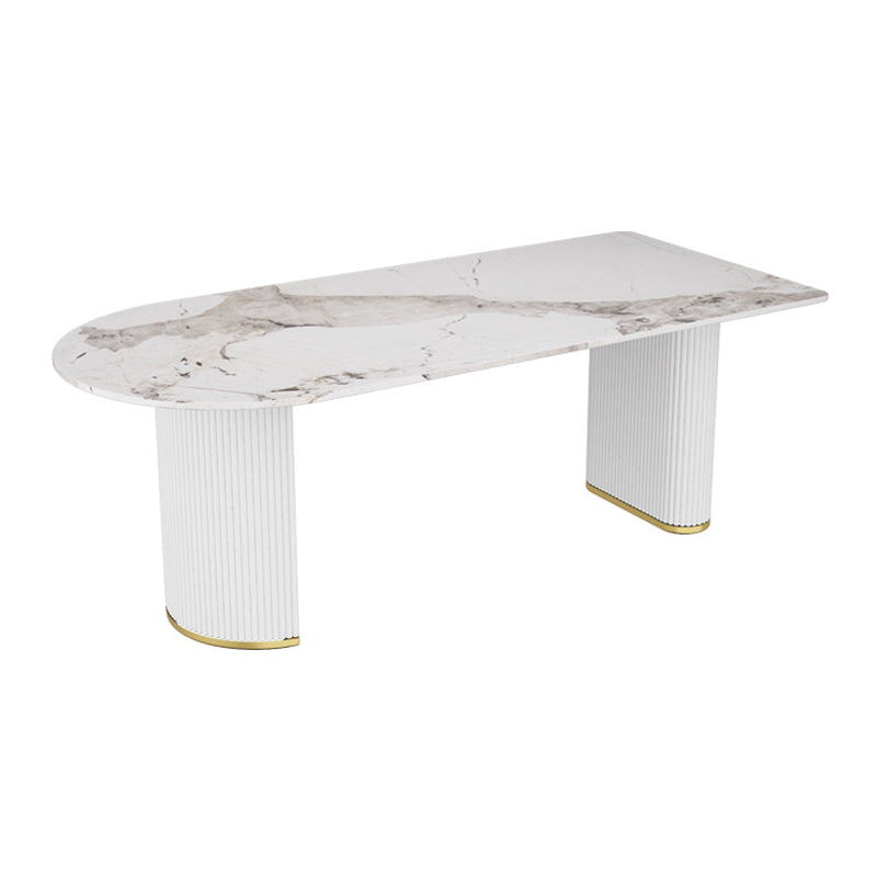 Stone Top Dining Table Modern Dining Table with Double Pedestal Base in White Gray Without Chairs Clearhalo ' dining_table' 'Dining Tables & Seating' 'Dining Tables' 'furn' 'furn_dining_table' 'Furniture' 'furniture_dining_table' 'Kitchen & Dining Furniture' 'kitchen&dining_furn' 'kitchen' 'kitchen_dining_table' 4571834