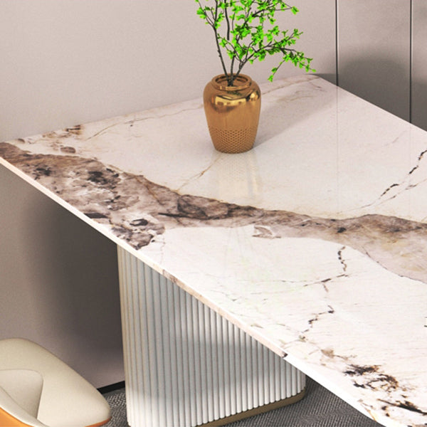 Stone Top Dining Table Modern Dining Table with Double Pedestal Base in White Clearhalo ' dining_table' 'Dining Tables & Seating' 'Dining Tables' 'furn' 'furn_dining_table' 'Furniture' 'furniture_dining_table' 'Kitchen & Dining Furniture' 'kitchen&dining_furn' 'kitchen' 'kitchen_dining_table' 4571835