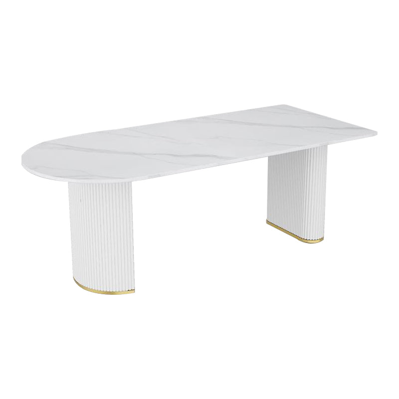 Stone Top Dining Table Modern Dining Table with Double Pedestal Base in White White Without Chairs Clearhalo ' dining_table' 'Dining Tables & Seating' 'Dining Tables' 'furn' 'furn_dining_table' 'Furniture' 'furniture_dining_table' 'Kitchen & Dining Furniture' 'kitchen&dining_furn' 'kitchen' 'kitchen_dining_table' 4571838