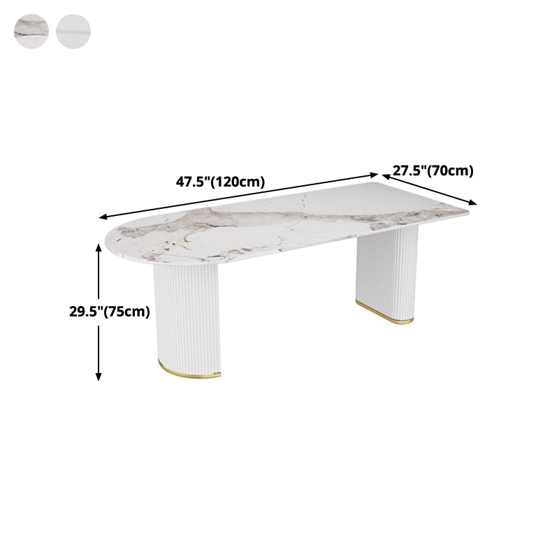 Stone Top Dining Table Modern Dining Table with Double Pedestal Base in White Clearhalo ' dining_table' 'Dining Tables & Seating' 'Dining Tables' 'furn' 'furn_dining_table' 'Furniture' 'furniture_dining_table' 'Kitchen & Dining Furniture' 'kitchen&dining_furn' 'kitchen' 'kitchen_dining_table' 4571839