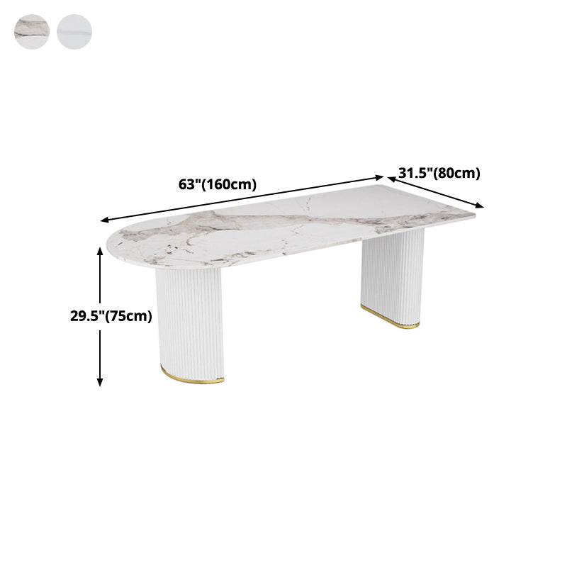 Stone Top Dining Table Modern Dining Table with Double Pedestal Base in White Clearhalo ' dining_table' 'Dining Tables & Seating' 'Dining Tables' 'furn' 'furn_dining_table' 'Furniture' 'furniture_dining_table' 'Kitchen & Dining Furniture' 'kitchen&dining_furn' 'kitchen' 'kitchen_dining_table' 4571841