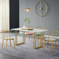 Sintered Stone Dining Table Traditional Luxury Dining Table with Gold Frame White Gold 55.1"L x 31.5"W x 29.5"H Without Chairs Clearhalo ' dining_table' 'Dining Tables & Seating' 'Dining Tables' 'furn' 'furn_dining_table' 'Furniture' 'furniture_dining_table' 'Kitchen & Dining Furniture' 'kitchen&dining_furn' 'kitchen' 'kitchen_dining_table' 4571843