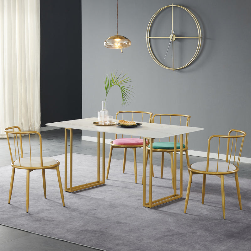 Sintered Stone Dining Table Traditional Luxury Dining Table with Gold Frame White Gold 55.1"L x 31.5"W x 29.5"H Without Chairs Clearhalo ' dining_table' 'Dining Tables & Seating' 'Dining Tables' 'furn' 'furn_dining_table' 'Furniture' 'furniture_dining_table' 'Kitchen & Dining Furniture' 'kitchen&dining_furn' 'kitchen' 'kitchen_dining_table' 4571843