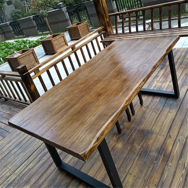 Rectangle Double Pedestal Industrial Dining Table Fixed Table of Solid Wood Walnut 55.1"L x 23.6"W x 29.5"H Without Chairs Clearhalo ' dining_table' 'Dining Tables & Seating' 'Dining Tables' 'furn' 'furn_dining_table' 'Furniture' 'furniture_dining_table' 'Kitchen & Dining Furniture' 'kitchen&dining_furn' 'kitchen' 'kitchen_dining_table' 4571966