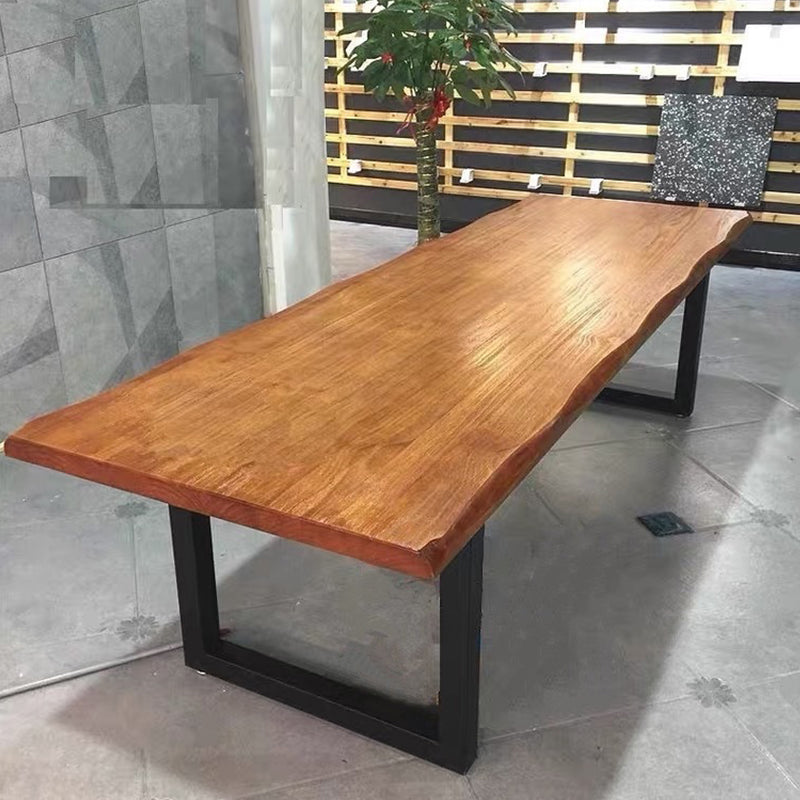 Rectangle Double Pedestal Industrial Dining Table Fixed Table of Solid Wood Natural Without Chairs Clearhalo ' dining_table' 'Dining Tables & Seating' 'Dining Tables' 'furn' 'furn_dining_table' 'Furniture' 'furniture_dining_table' 'Kitchen & Dining Furniture' 'kitchen&dining_furn' 'kitchen' 'kitchen_dining_table' 4571968