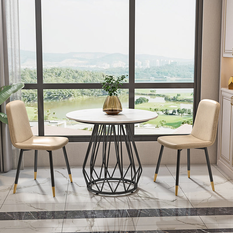 Round Sintered Stone Dining Table Traditional Luxury Dining Table for Dining Room Black-White 31.5"L x 31.5"W x 29.5"H Without Chairs Clearhalo ' dining_table' 'Dining Tables & Seating' 'Dining Tables' 'furn' 'furn_dining_table' 'Furniture' 'furniture_dining_table' 'Kitchen & Dining Furniture' 'kitchen&dining_furn' 'kitchen' 'kitchen_dining_table' 4572017