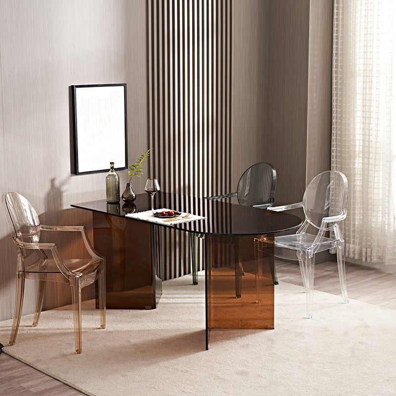 Glass Contemporary Free Form Dining Table Clear Glass Top Table for Dining Room Brown Without Chairs Clearhalo ' dining_table' 'Dining Tables & Seating' 'Dining Tables' 'furn' 'furn_dining_table' 'Furniture' 'furniture_dining_table' 'Kitchen & Dining Furniture' 'kitchen&dining_furn' 'kitchen' 'kitchen_dining_table' 4572031