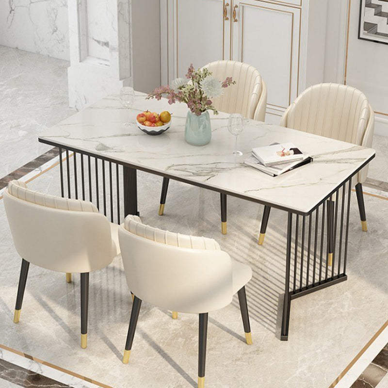 Rectangle Dining Table Traditional Luxury Dining Table with Double Pedestal Base White Black Clearhalo ' dining_table' 'Dining Tables & Seating' 'Dining Tables' 'furn' 'furn_dining_table' 'Furniture' 'furniture_dining_table' 'Kitchen & Dining Furniture' 'kitchen&dining_furn' 'kitchen' 'kitchen_dining_table' 4572077